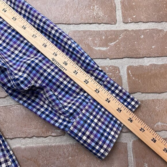 Peter Millar Shirt Men XLarge Blue Purple‎ Check Gingham Cotton Classic Casual - Picture 5 of 9
